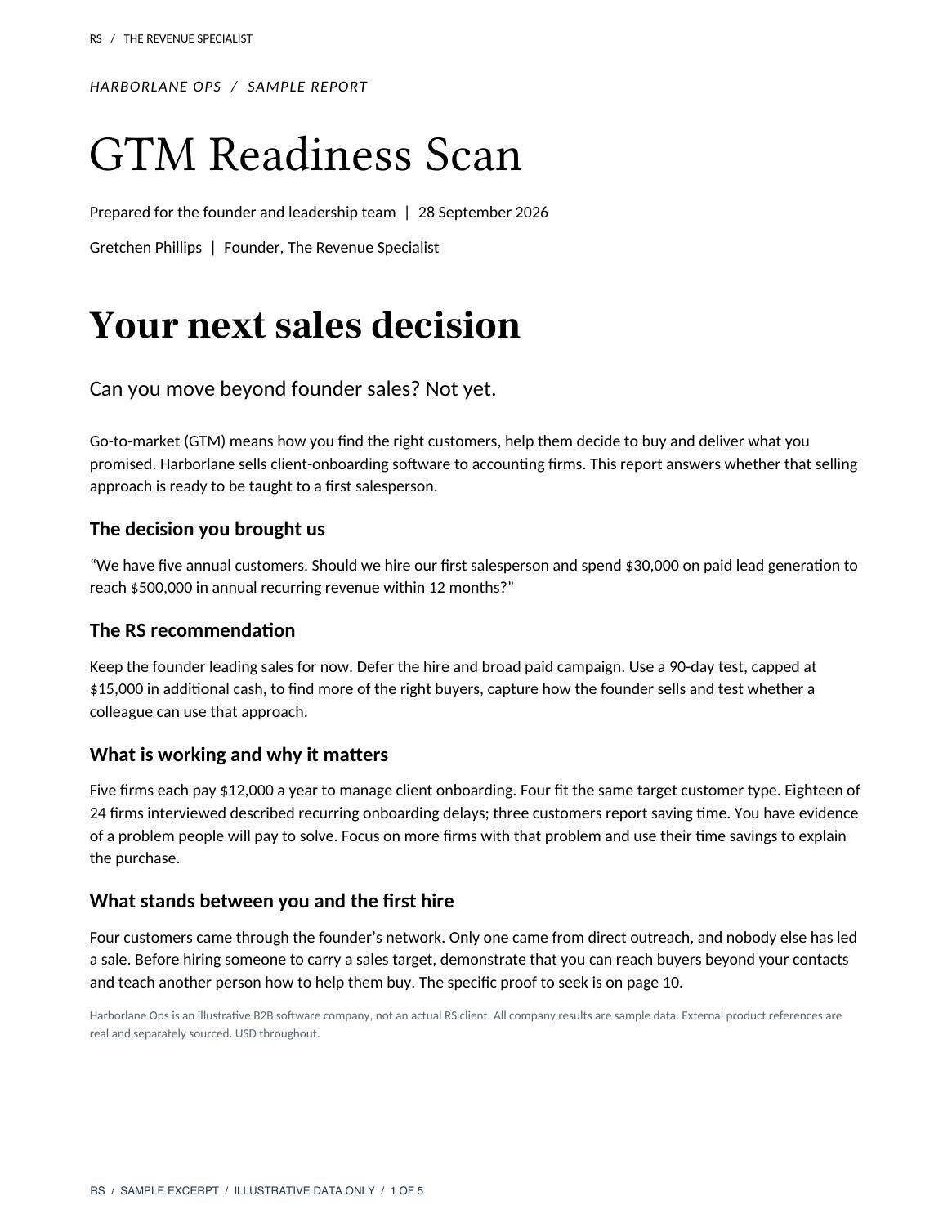 Harborlane Ops — Go to Market Readiness Scan — excerpt page 1